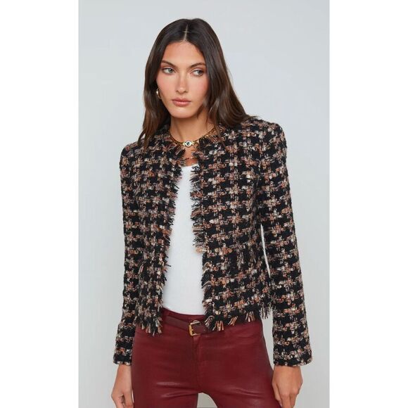 L’Agence Angelina Tweed Jacket in Black Multi Tweed NWT Size 0 - Picture 2 of 11